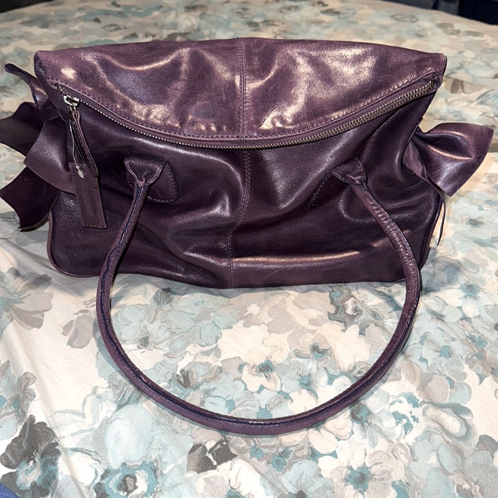 PHASE EIGHT Purple Genuine Leather Hobo Bag With Bows BNWD